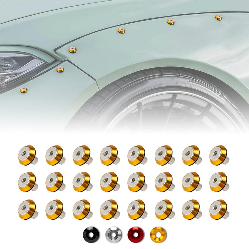 Rolling Gears 24-Piece M6 Gold Tapered Anodized Aluminum Washer Bolt Kit, Hardware Kit for Widebody, Fender Flares, Bumpers, Mud Flaps and Engine Bay Dress-Up - Image 1